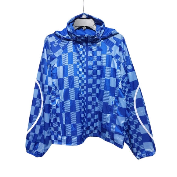 Sweaty Betty Blue Checkered Graphic Pack Away Jacket Women's Size Medium NWT - Picture 14 of 15